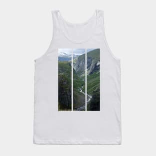 Wonderful landscapes in Norway. Vestland. Beautiful scenery of Voringfossen waterfall in the Mabodalen valley on the Hardanger scenic route. Mountains, trees in background. Cloudy day (vertical) Tank Top